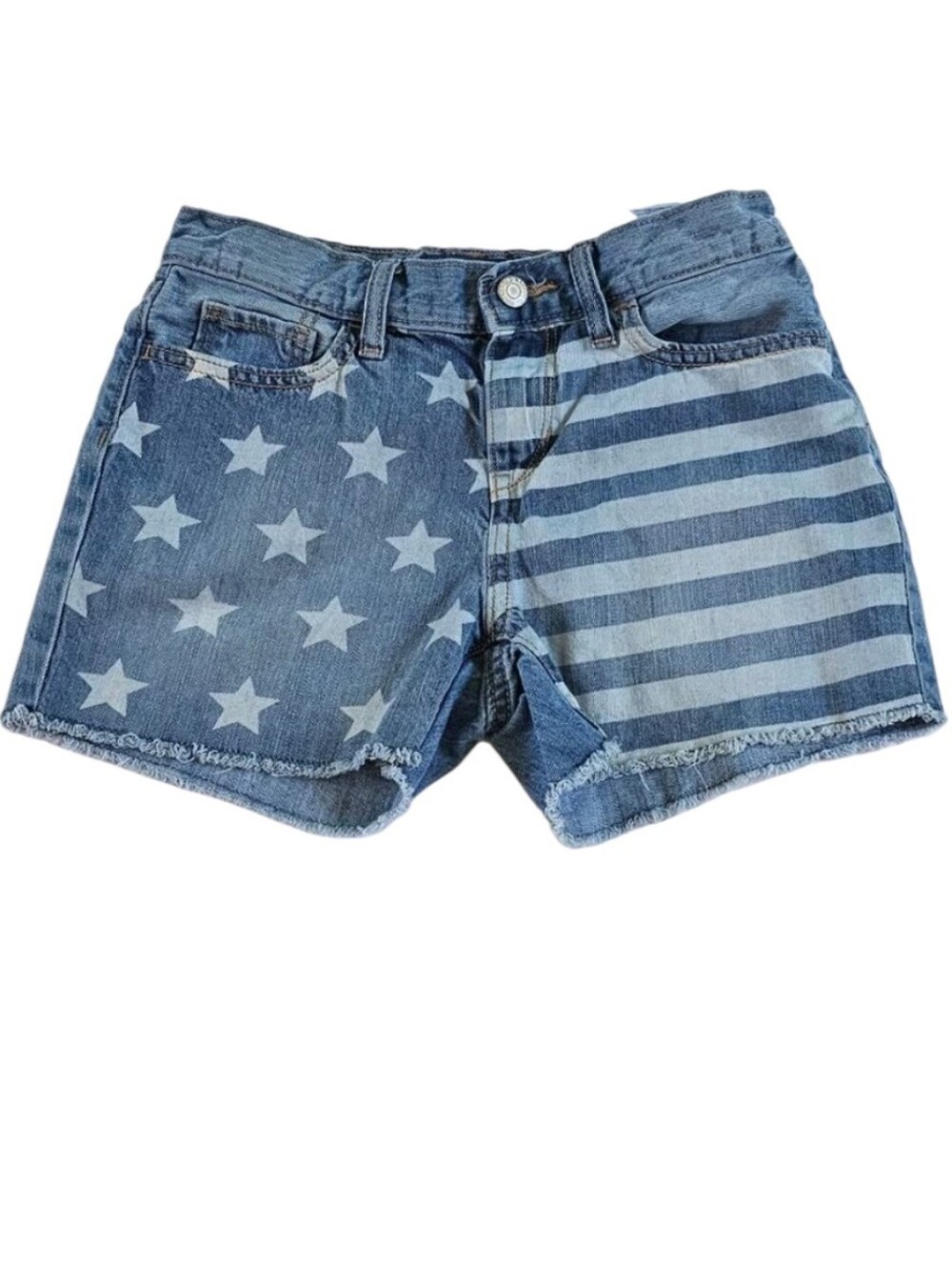 Old Navy 4th Of July Patriotic Denim Shorts with Stars & Stripes Girls Sz 10